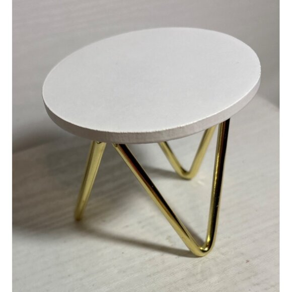 Doll Furniture Mini Round White Dollhouse Table With Gold Legs 3" - Picture 2 of 8